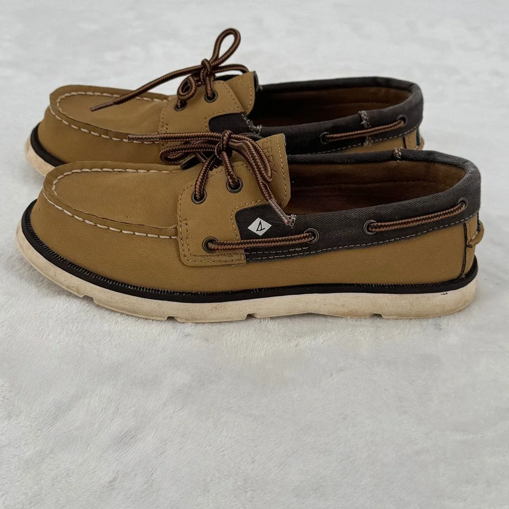 Sperry Leeward Sport Boat Shoes Boys Size 3M Tan Brown Nautical Sperry Topsider